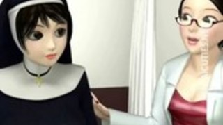 ストッキングの3Dエロ修道女陰部をディルド